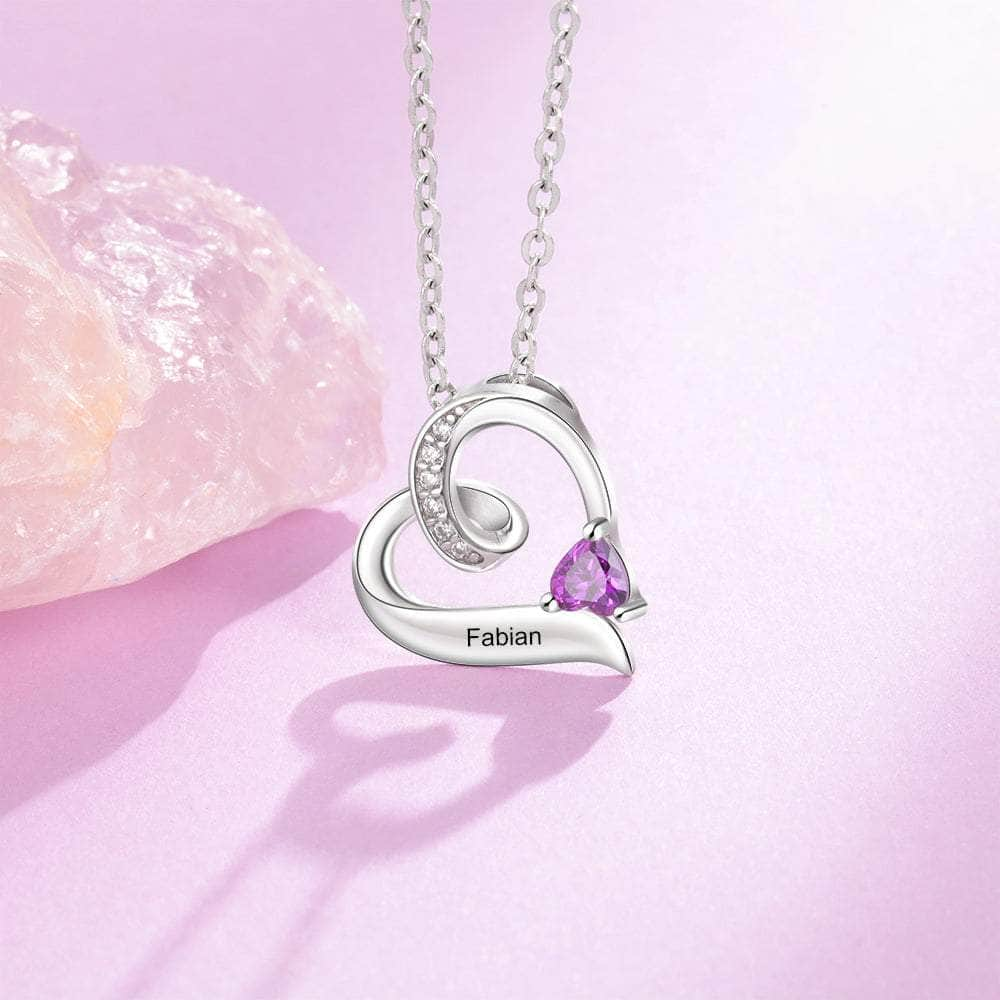 cmoffer Fashion Necklace 925 Sterling Silver Custom Birthstone Heart Necklace