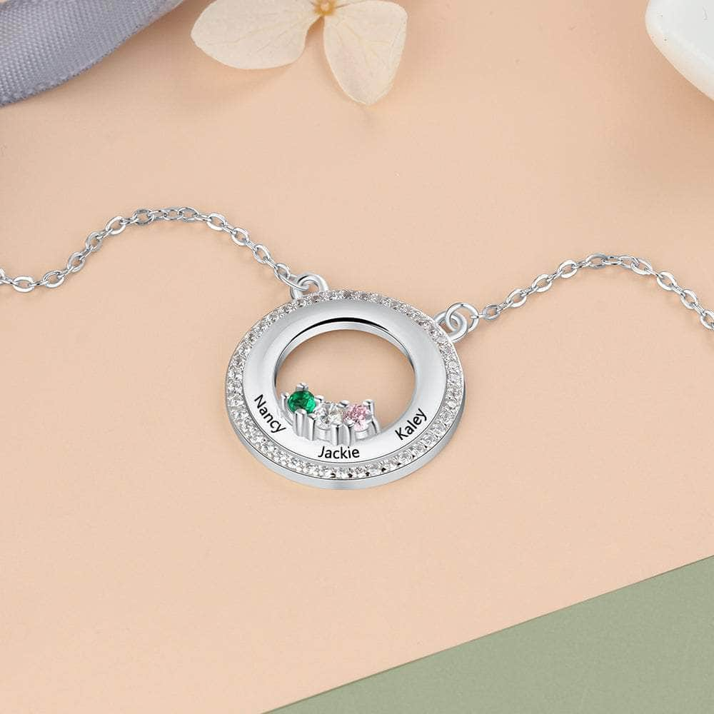 cmoffer Fashion Necklace 925 Sterling Silver S925 Personalized Names Circle Pendant Necklace with Birthstones