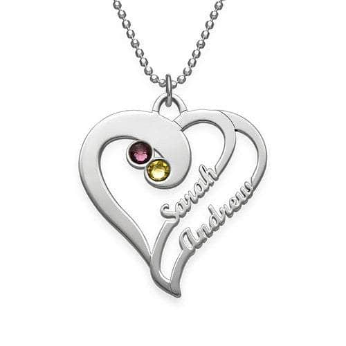 cmoffer Fashion Necklace 925 Sterling silver Two Hearts Forever One Birthstone Necklace