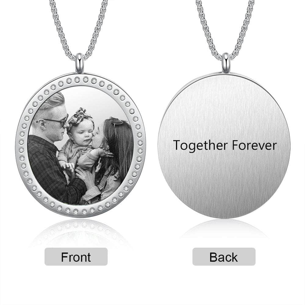 cmoffer Fashion Necklace Black and White Printing Stainless Steel Customized Photo Round Pednant Necklaces