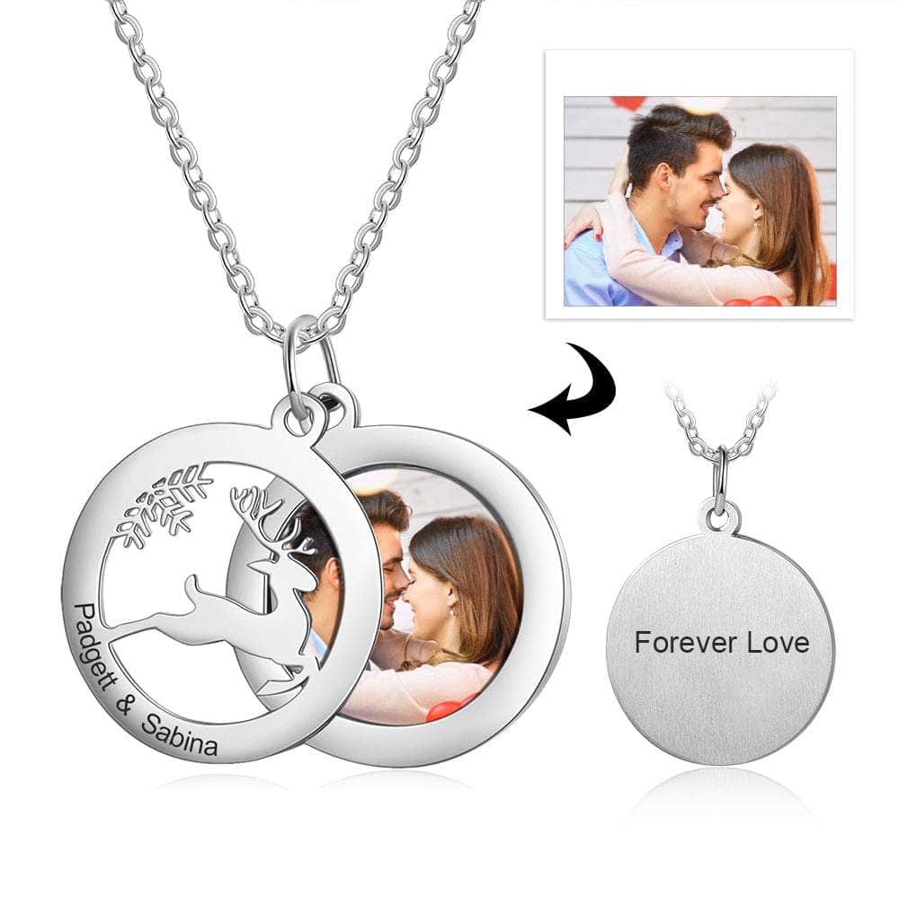 cmoffer Fashion Necklace C Personalized Stainless Steel Christmas Star Deer Photo Necklace