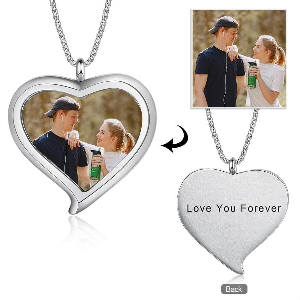 cmoffer Fashion Necklace Colorful Printing Stainless Steel Heart Shape Photo Pendant Necklace