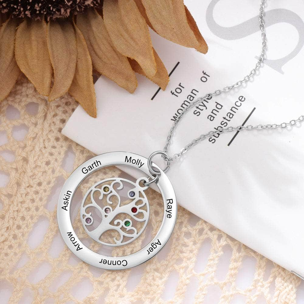 cmoffer Fashion Necklace Custom Name And Birthstone Number Tree Of Life Necklace