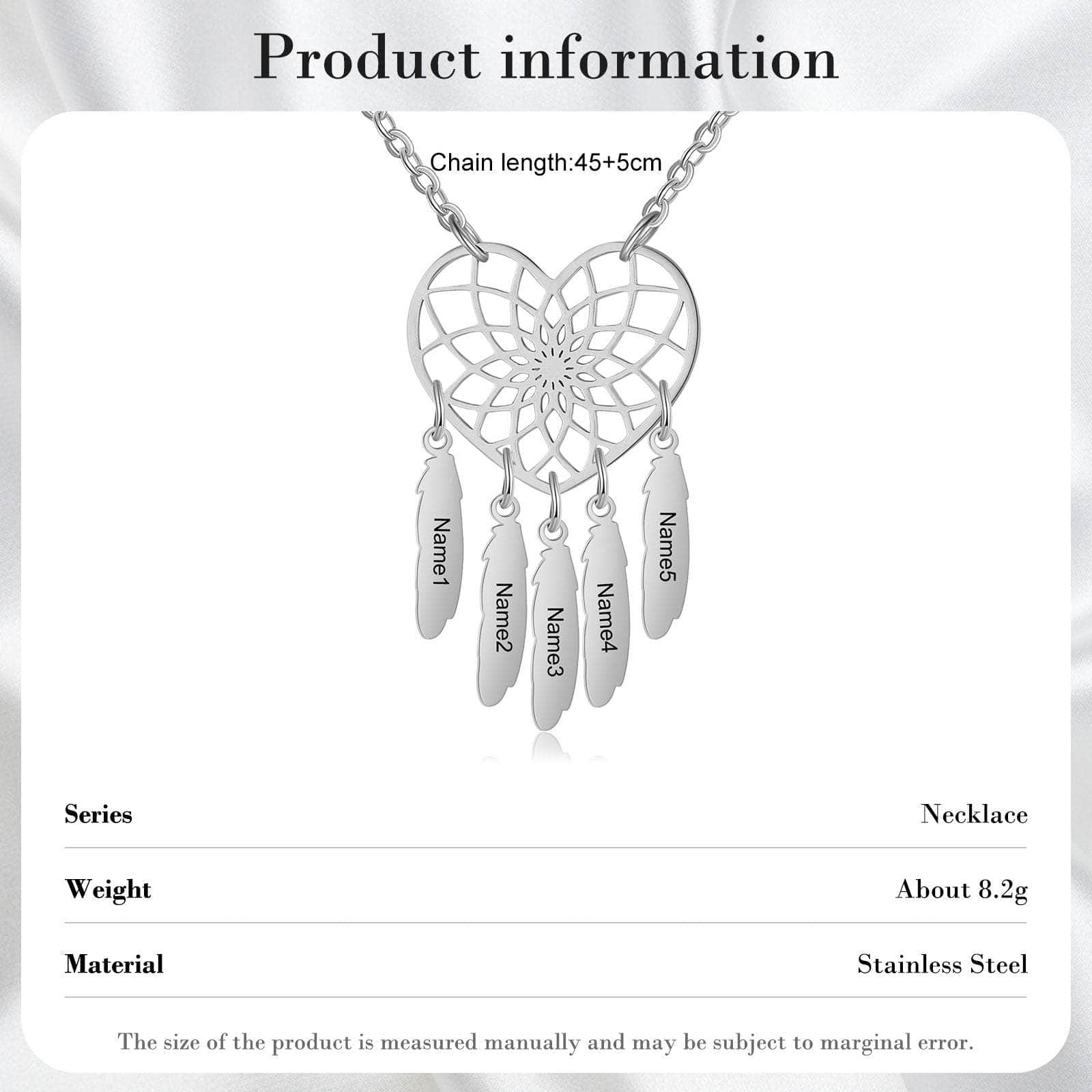 cmoffer Fashion Necklace Custom Stainless Steel Heart Dreamcatcher Necklace