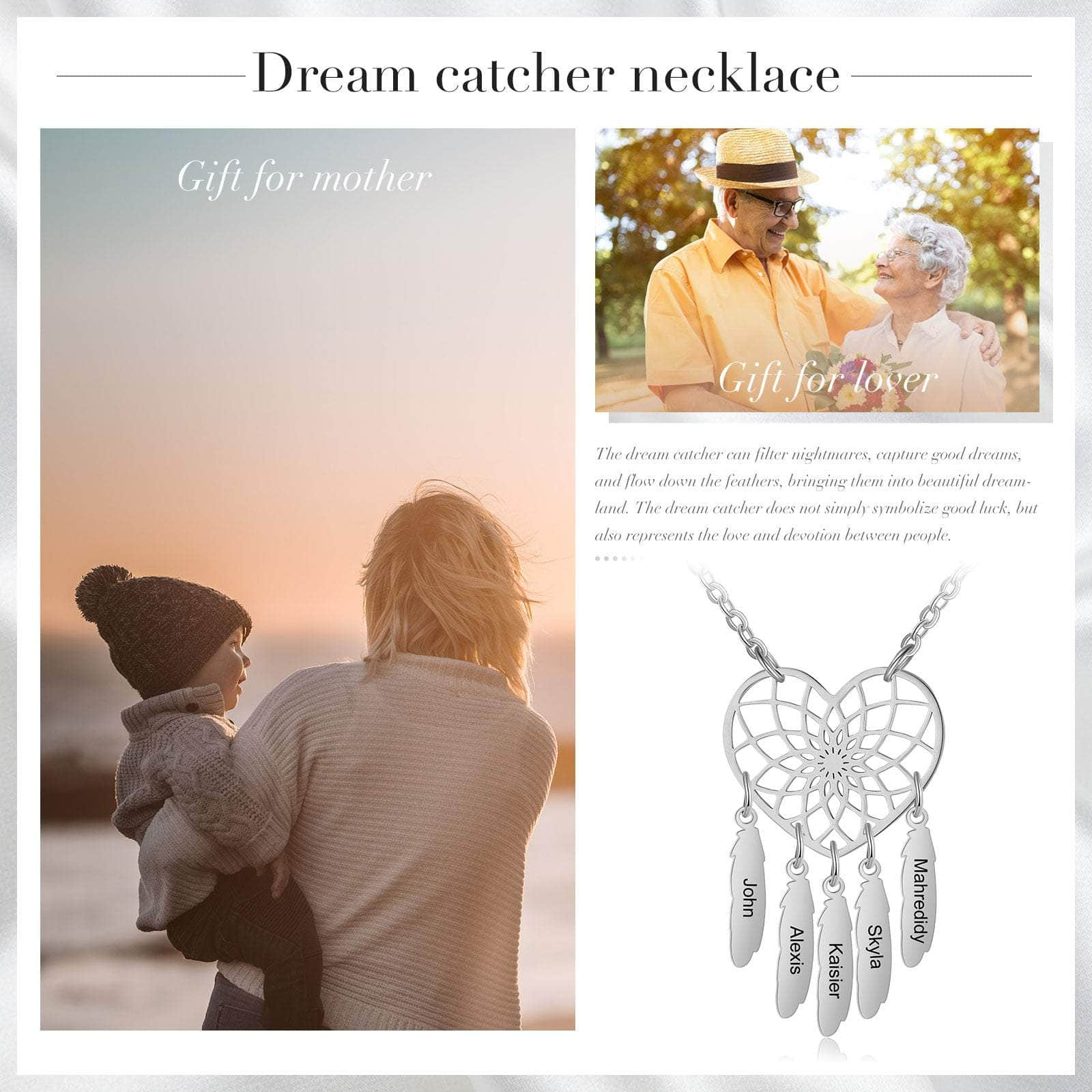 cmoffer Fashion Necklace Custom Stainless Steel Heart Dreamcatcher Necklace