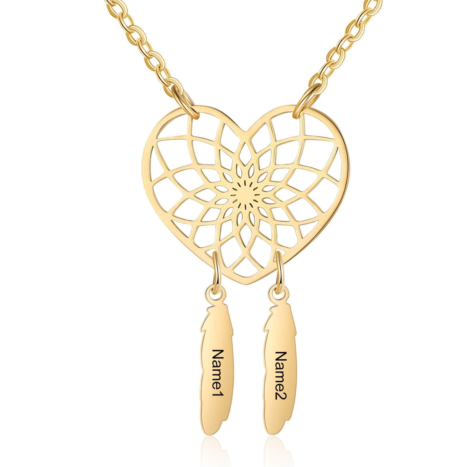 cmoffer Fashion Necklace Gold Plated / 2 Custom Stainless Steel Heart Dreamcatcher Necklace