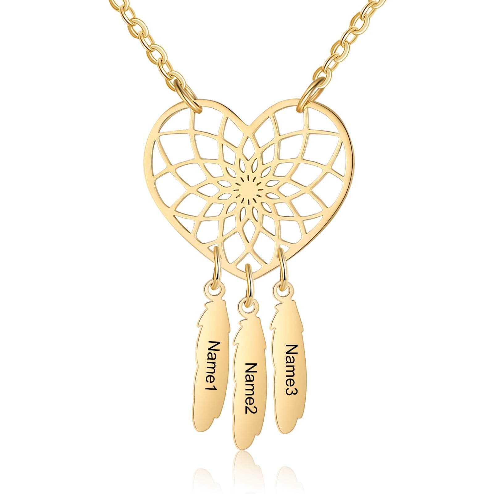 cmoffer Fashion Necklace Gold Plated / 3 Custom Stainless Steel Heart Dreamcatcher Necklace