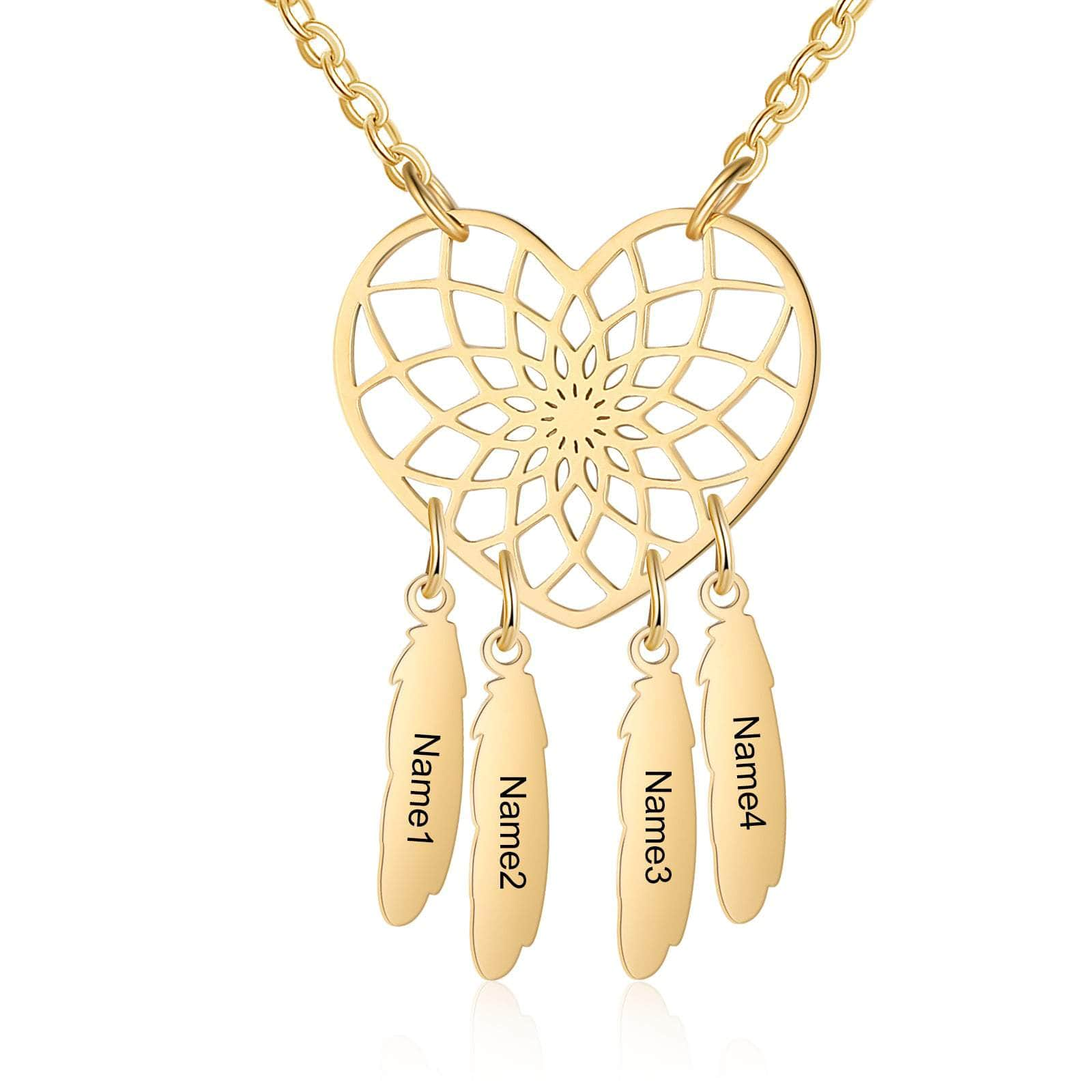 cmoffer Fashion Necklace Gold Plated / 4 Custom Stainless Steel Heart Dreamcatcher Necklace