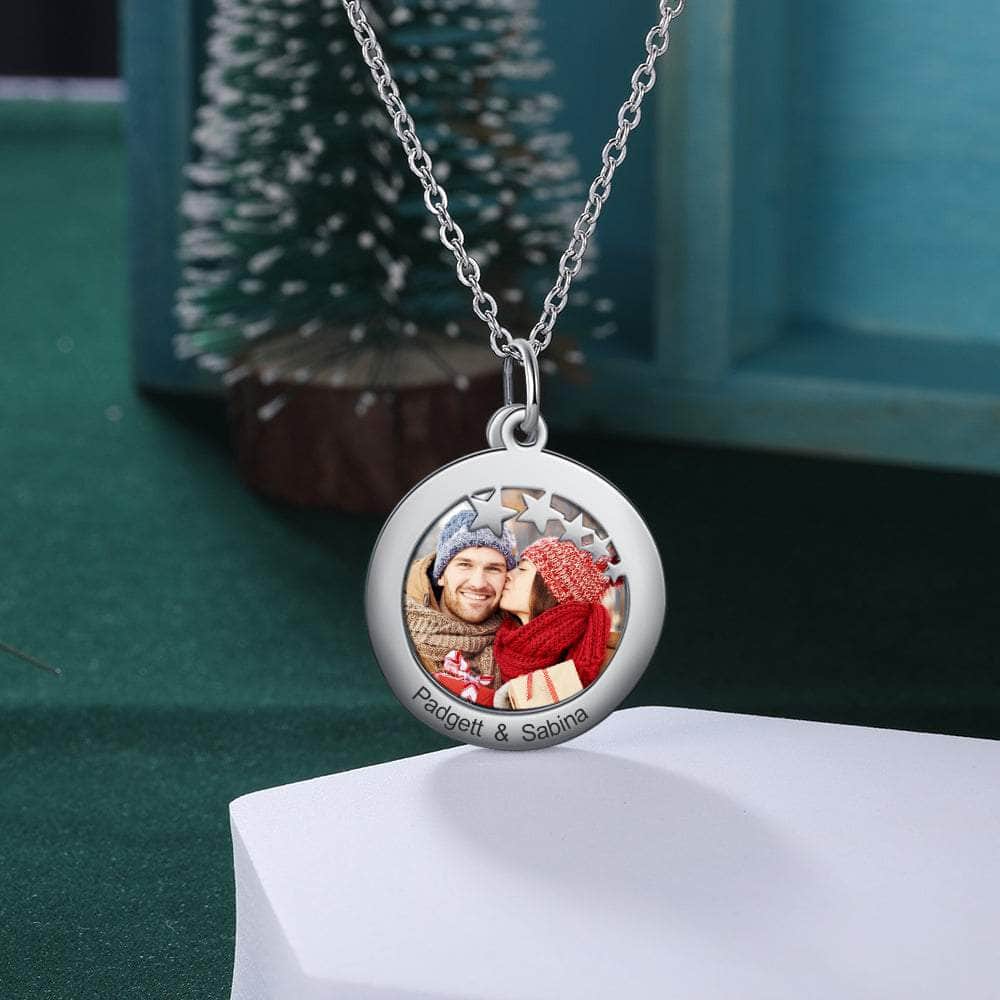 cmoffer Fashion Necklace Personalized Stainless Steel Christmas Star Deer Photo Necklace