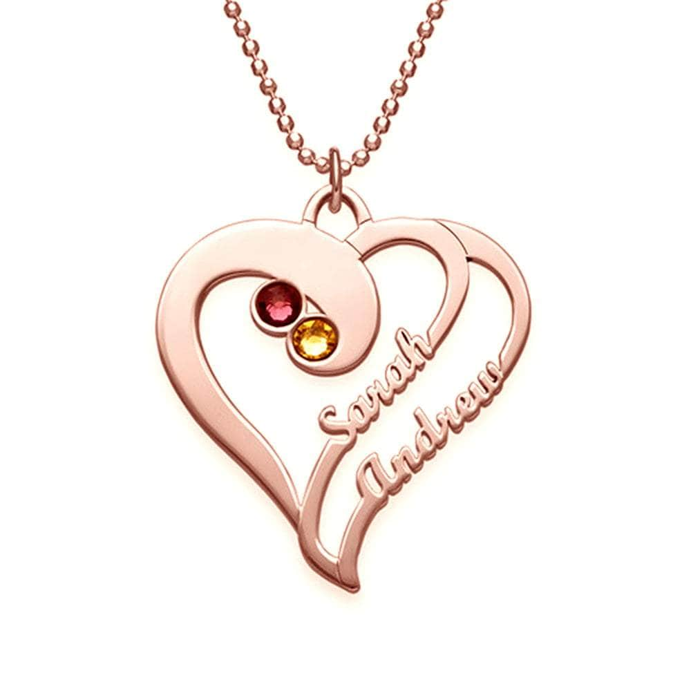 cmoffer Fashion Necklace Rose Gold Plated 925 Sterling silver Two Hearts Forever One Birthstone Necklace