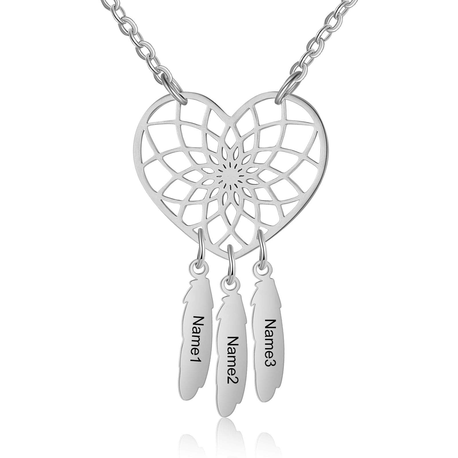 cmoffer Fashion Necklace Stainless Steel / 3 Custom Stainless Steel Heart Dreamcatcher Necklace