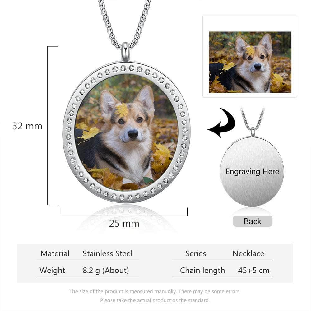 cmoffer Fashion Necklace Stainless Steel Customized Photo Round Pednant Necklaces