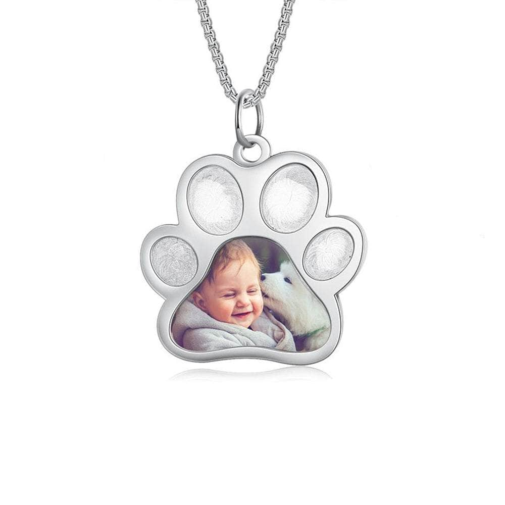 cmoffer Fashion Necklace Stainless Steel Paw Shape Photo Pendant Necklace