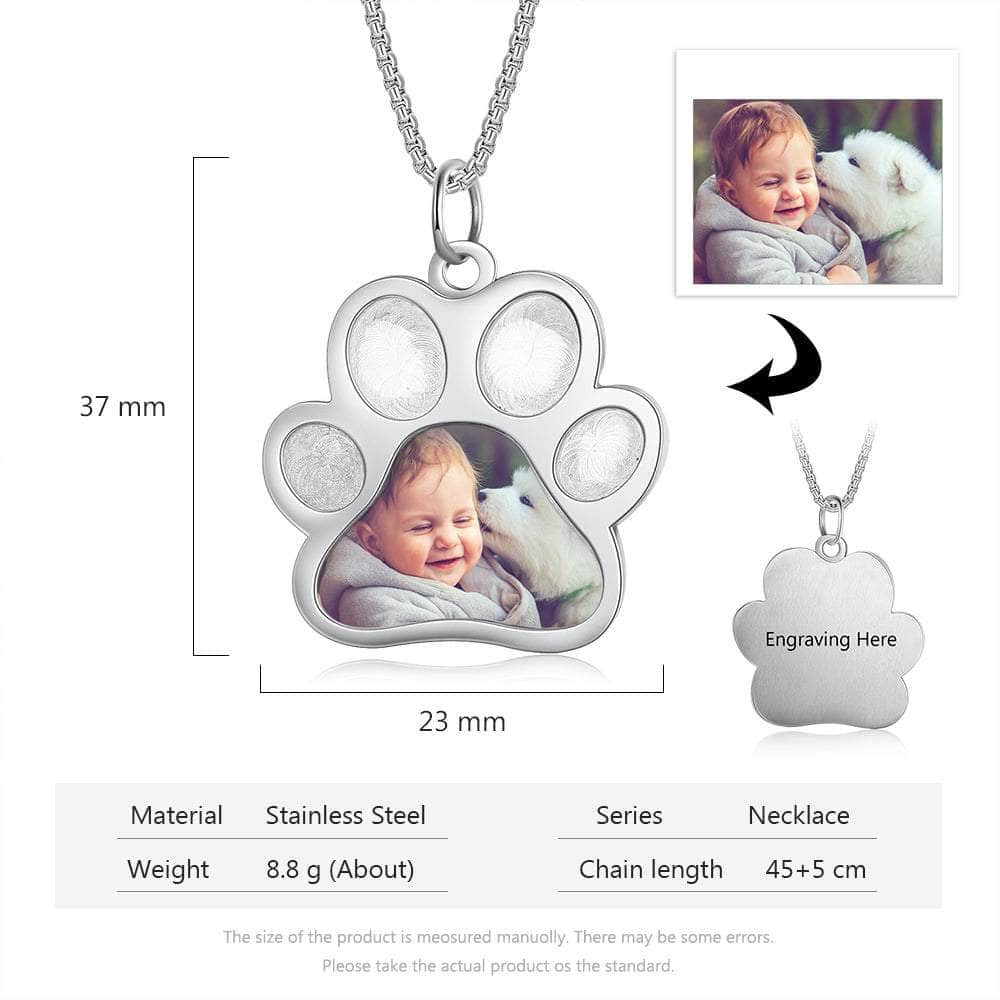 cmoffer Fashion Necklace Stainless Steel Paw Shape Photo Pendant Necklace