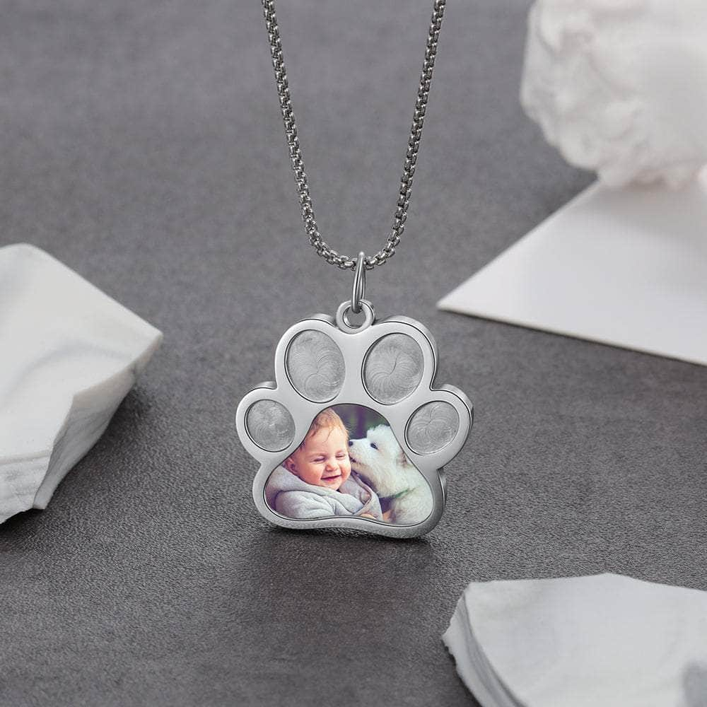 cmoffer Fashion Necklace Stainless Steel Paw Shape Photo Pendant Necklace