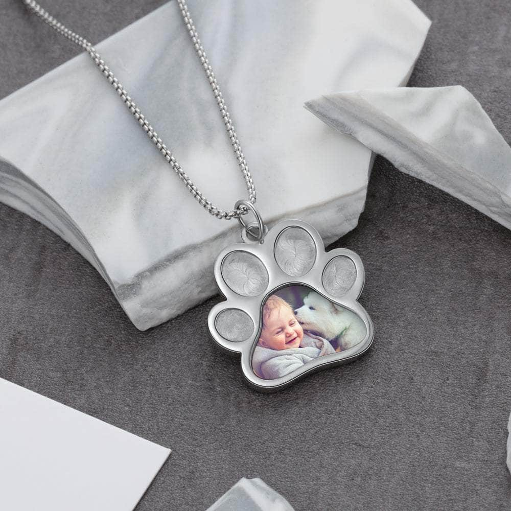 cmoffer Fashion Necklace Stainless Steel Paw Shape Photo Pendant Necklace