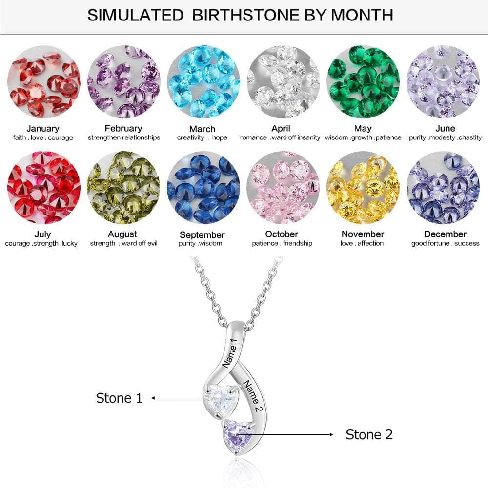 cmoffer Fashion Necklace White Gold Plated 925 Sterling Silver Two Birthstone Necklace