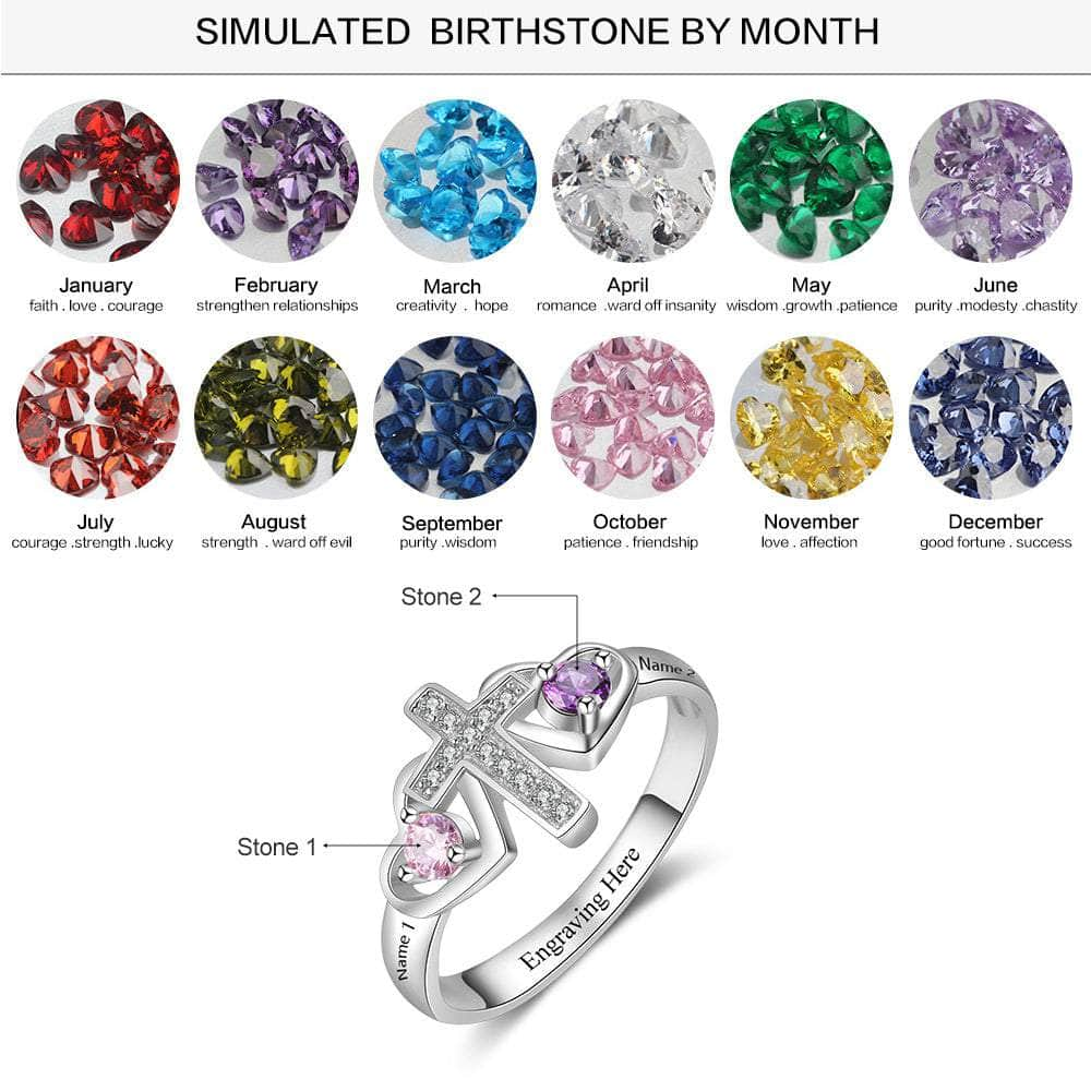 cmoffer Fashion Ring 10 / White Gold Plated 925 Sterling Silver Birthstones Cross Rings