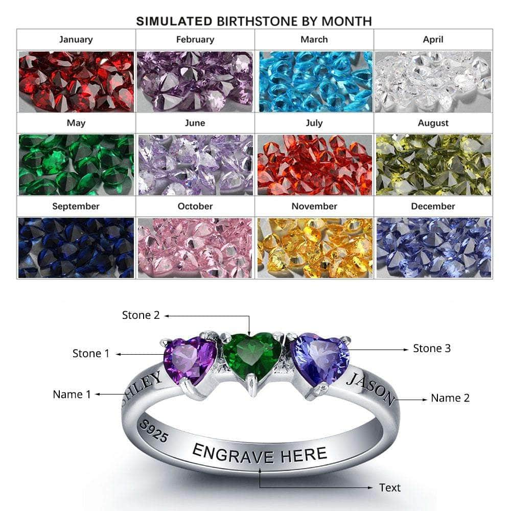 cmoffer Fashion Ring 6 925 Silver Heart Birthstone Rings with Names