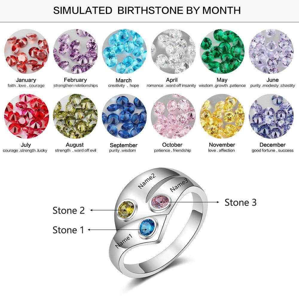 cmoffer Fashion Ring 6 925 Silver Three Birthstone Ring with Custom Names