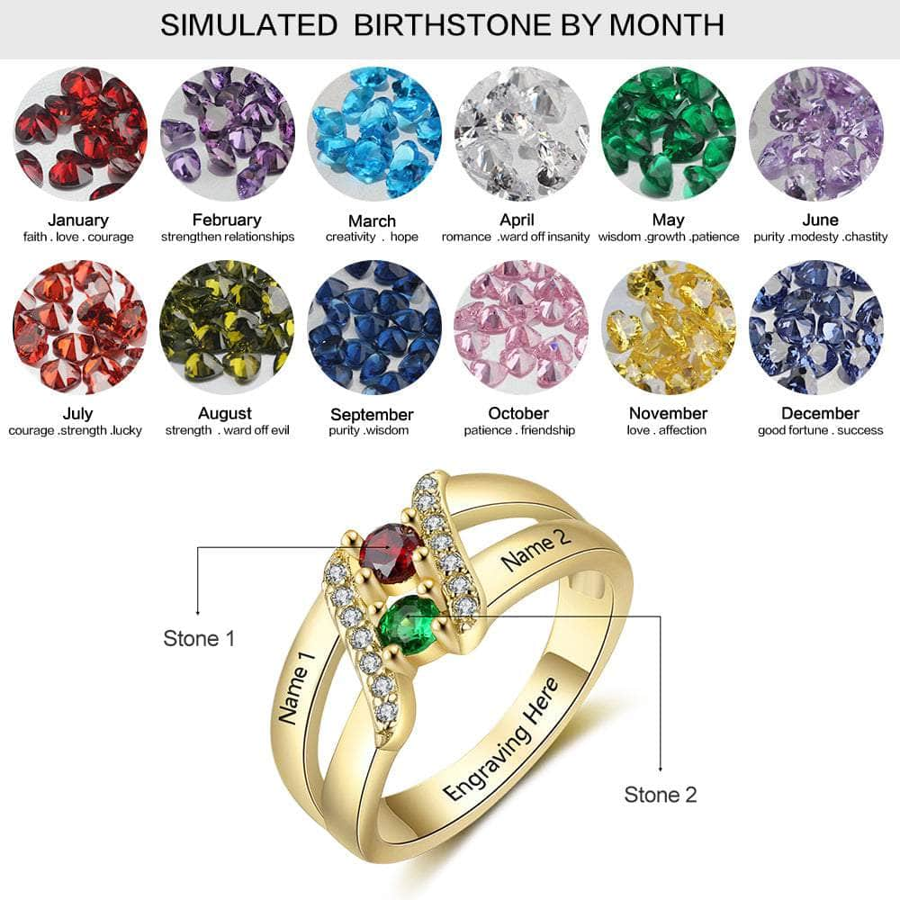 cmoffer Fashion Ring 6 / Gold Plated 925 Silver Birthstones Name Rings