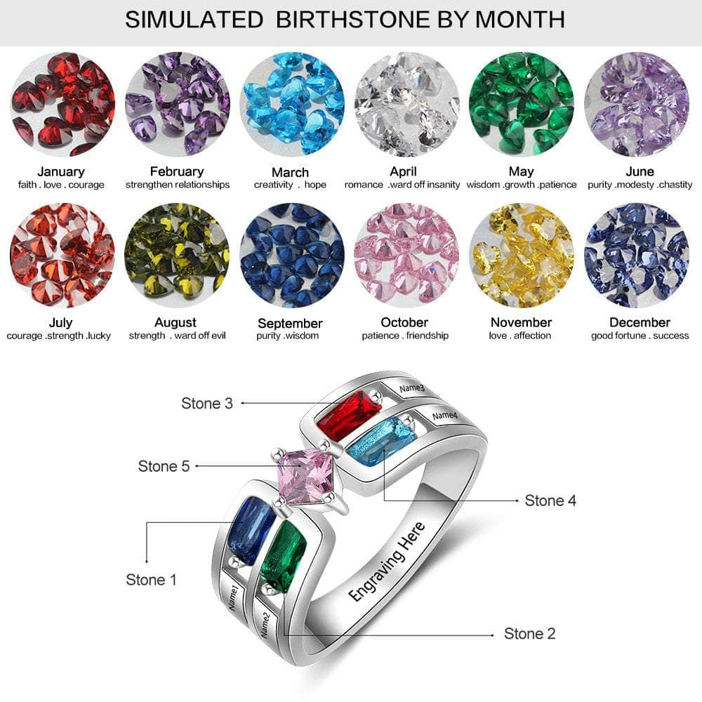 cmoffer Fashion Ring 6 / White Gold Plated 925 Sterling Silver Birthstone Rings