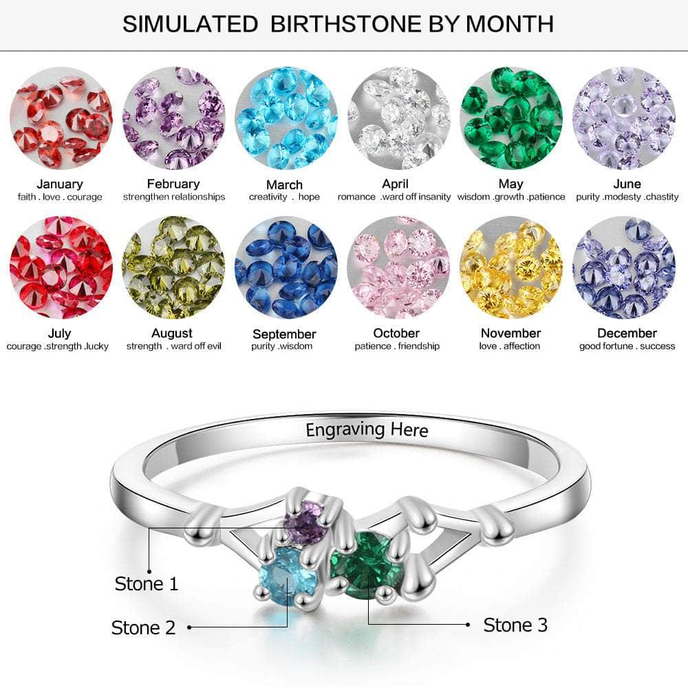 cmoffer Fashion Ring 7 925 Sterling Silver Three Birthstones Ring