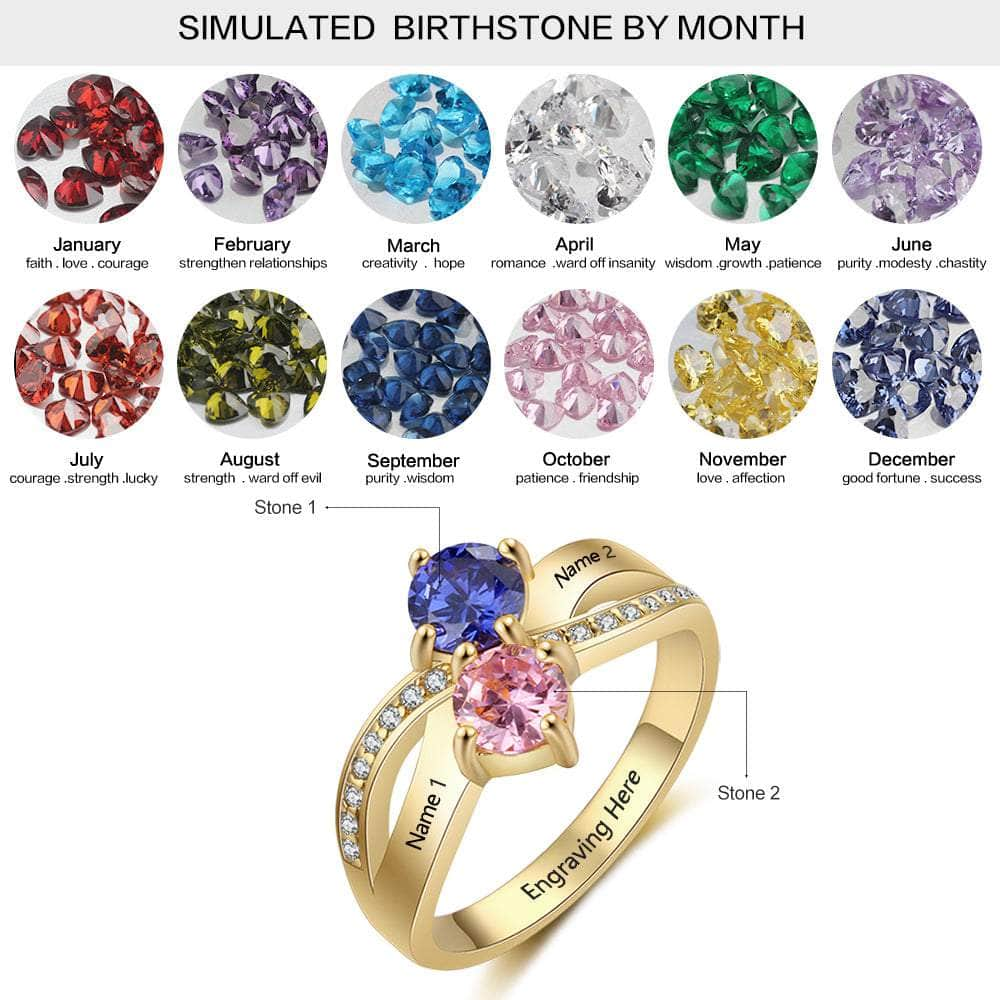 cmoffer Fashion Ring 7 / Gold Plated Custom S925 Birthstone Name Rings