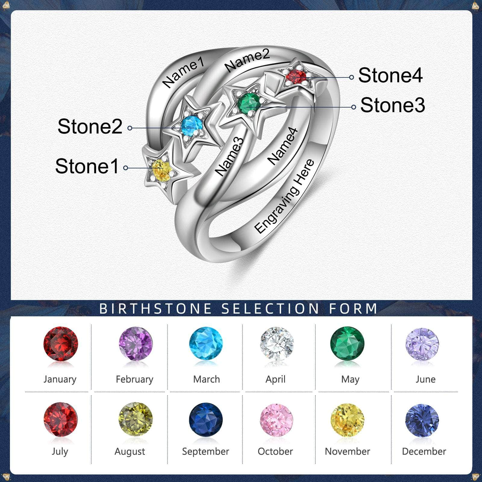 cmoffer Fashion Ring 8 / 4 S925 Silver Birthstone Star Ring