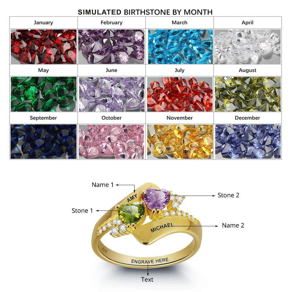 cmoffer Fashion Ring 9 / Gold Plated S925 Heart Birthstone Rings