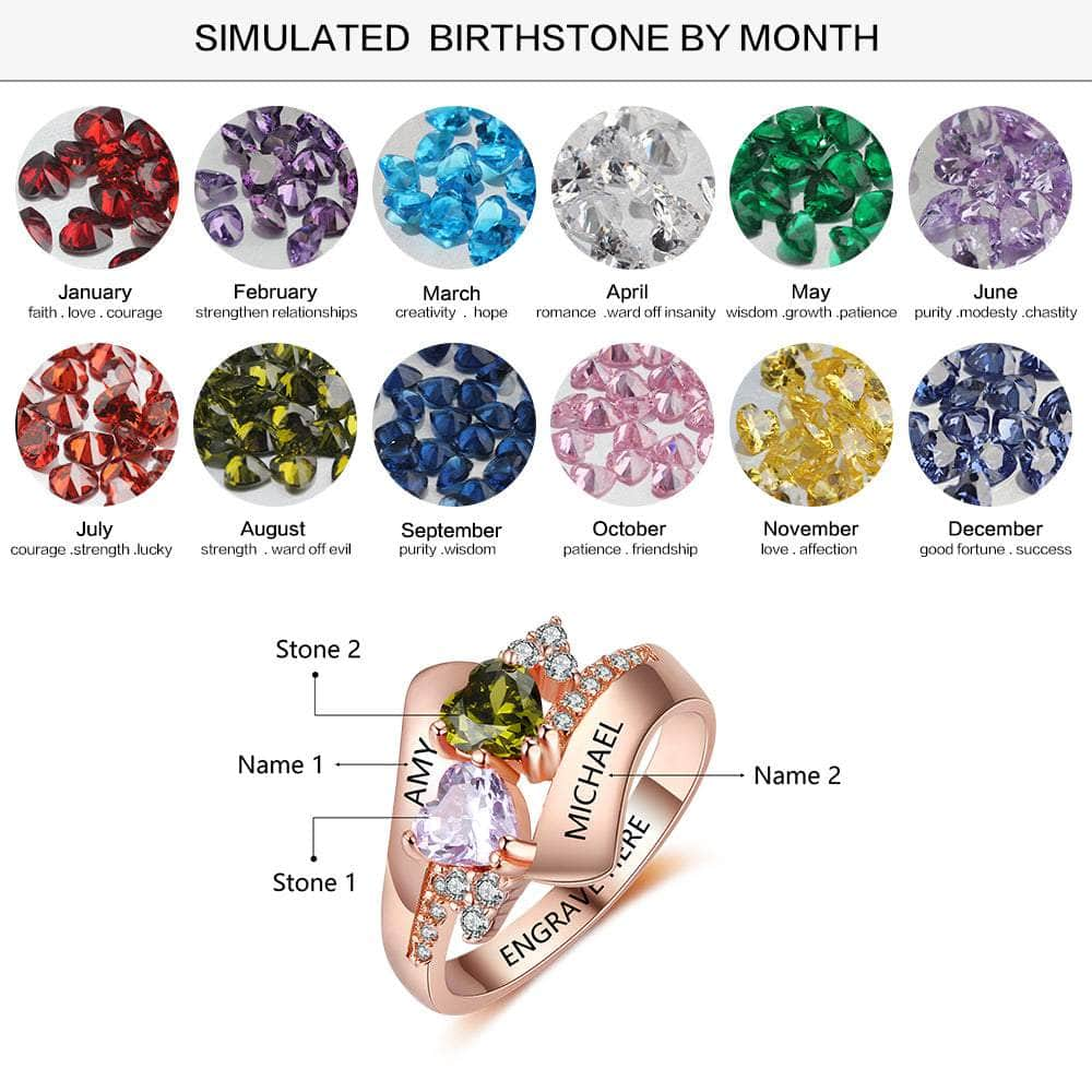 cmoffer Fashion Ring 9 / Rose Gold Plated S925 Heart Birthstone Rings