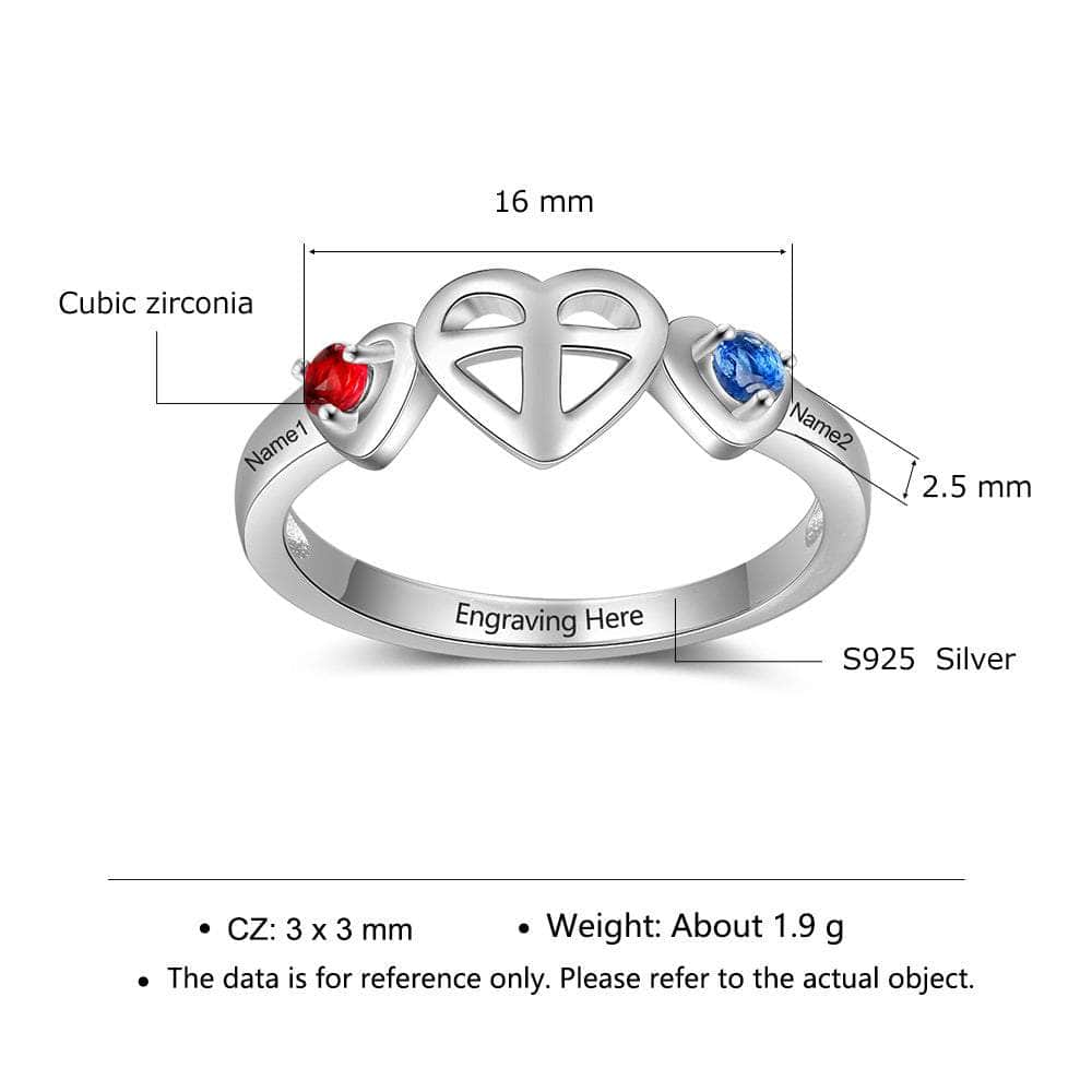 cmoffer Fashion Ring 925 Heart CZ Ring with Names