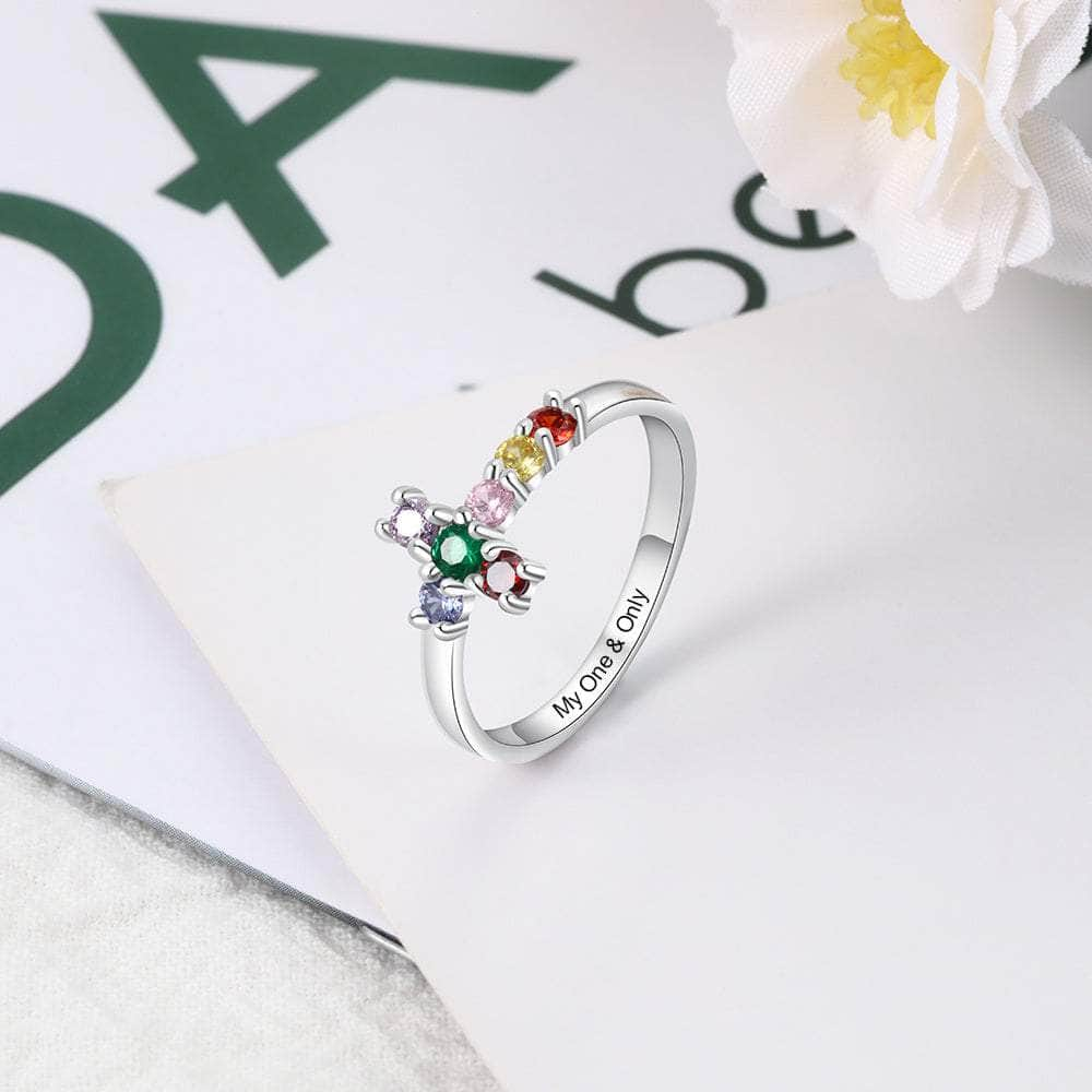 cmoffer Fashion Ring 925 Silver Birthstone Cross Ring