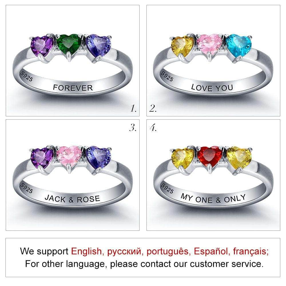 cmoffer Fashion Ring 925 Silver Heart Birthstone Rings with Names