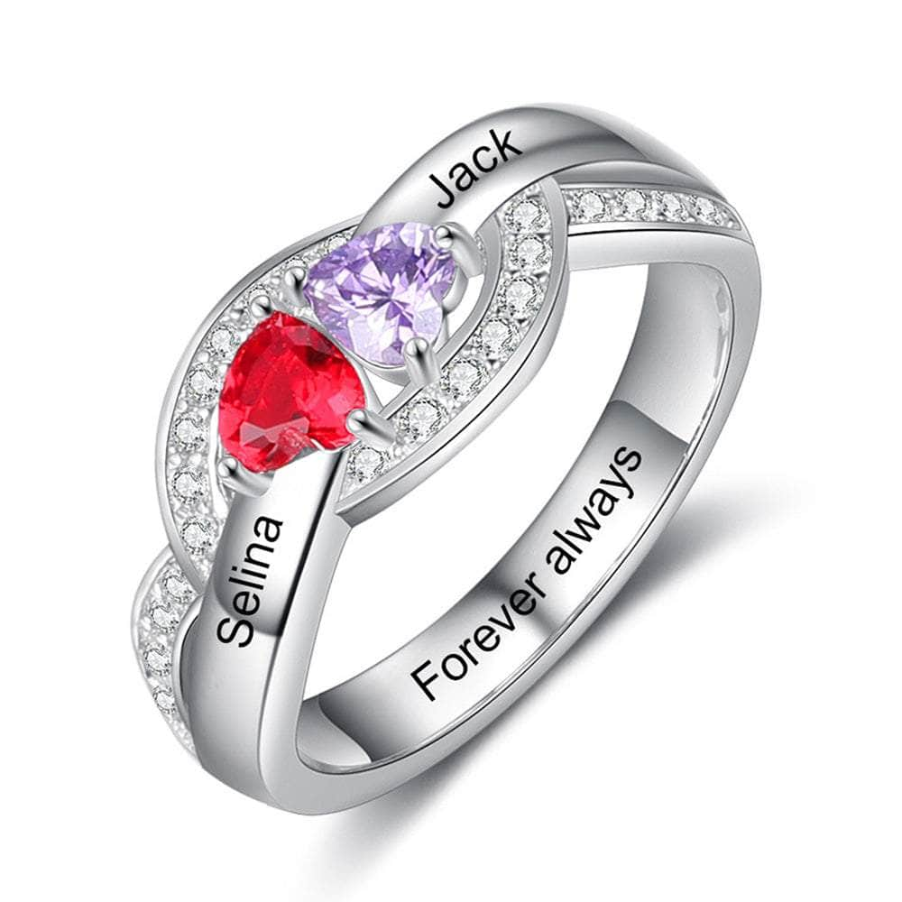 cmoffer Fashion Ring 925 Staerling Silver Birthstone Rings with Engraved Names