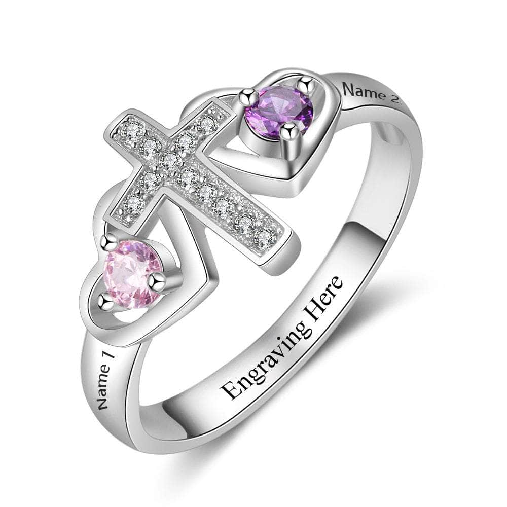 cmoffer Fashion Ring 925 Sterling Silver Birthstones Cross Rings