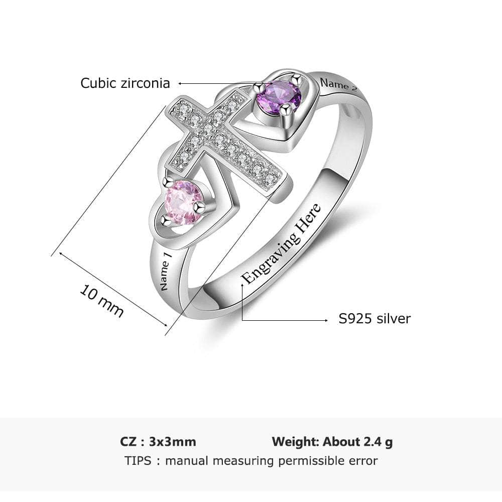 cmoffer Fashion Ring 925 Sterling Silver Birthstones Cross Rings