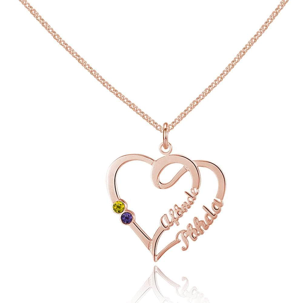 cmoffer Fashion Ring 925 Sterling Silver / Rose Gold Plated Custom Heart Shaped Birthstone Name Necklace