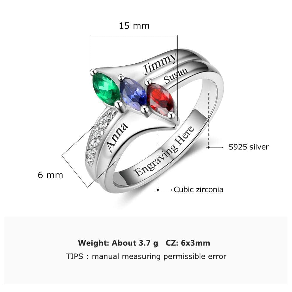 cmoffer Fashion Ring Birthstone & Engraved Sterling Silver Ring