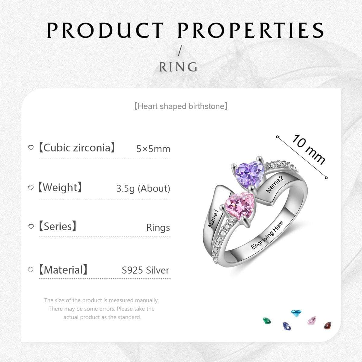 cmoffer Fashion Ring Engraved S925 Silver Heart Birthtsone Ring