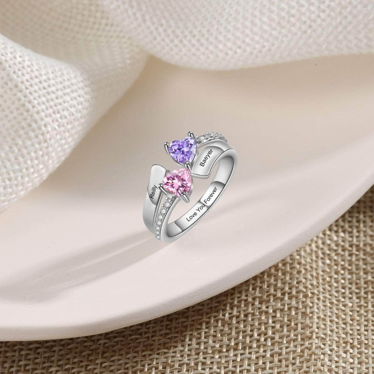 cmoffer Fashion Ring Engraved S925 Silver Heart Birthtsone Ring