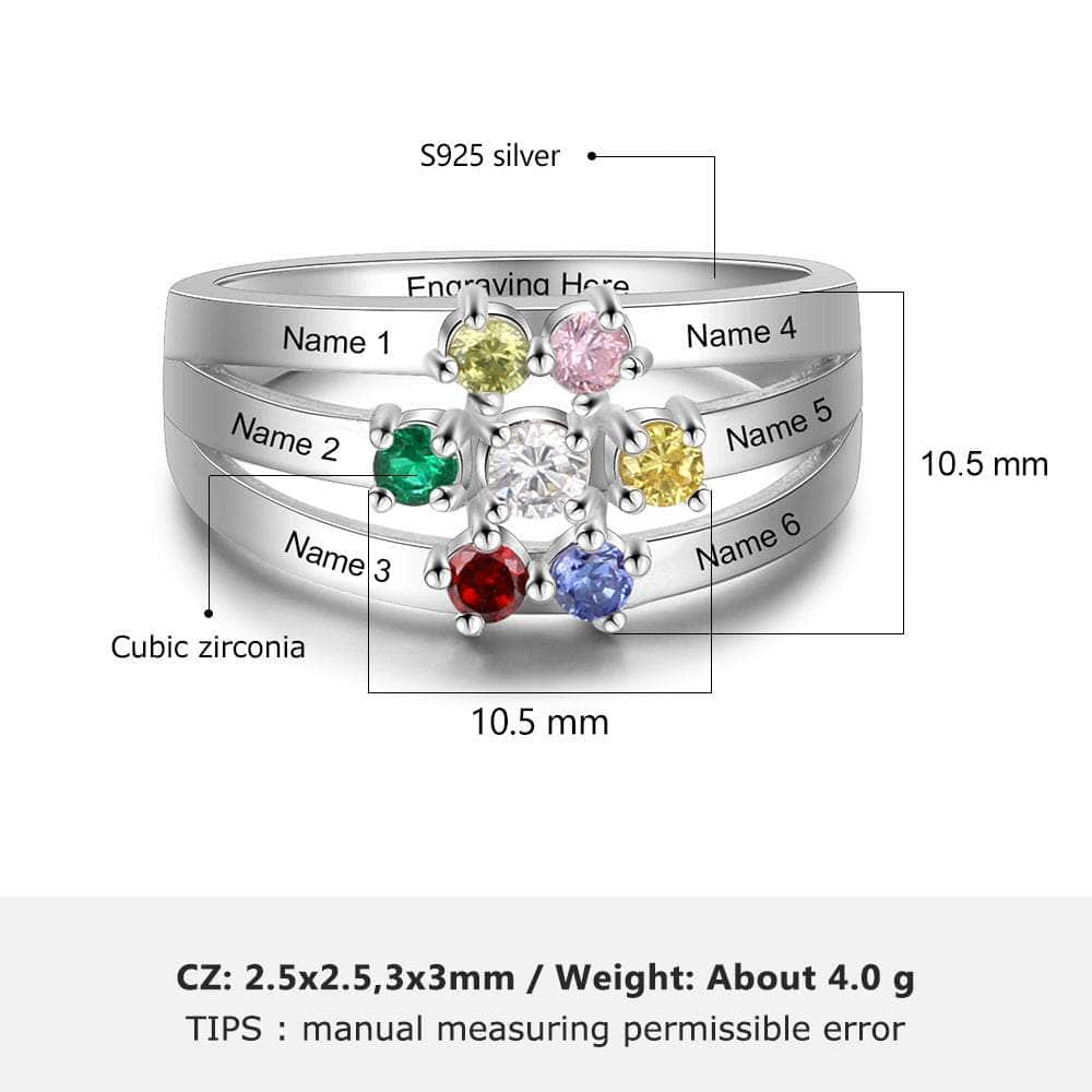 cmoffer Fashion Ring S925 Birthstone Rings with Personalized Names