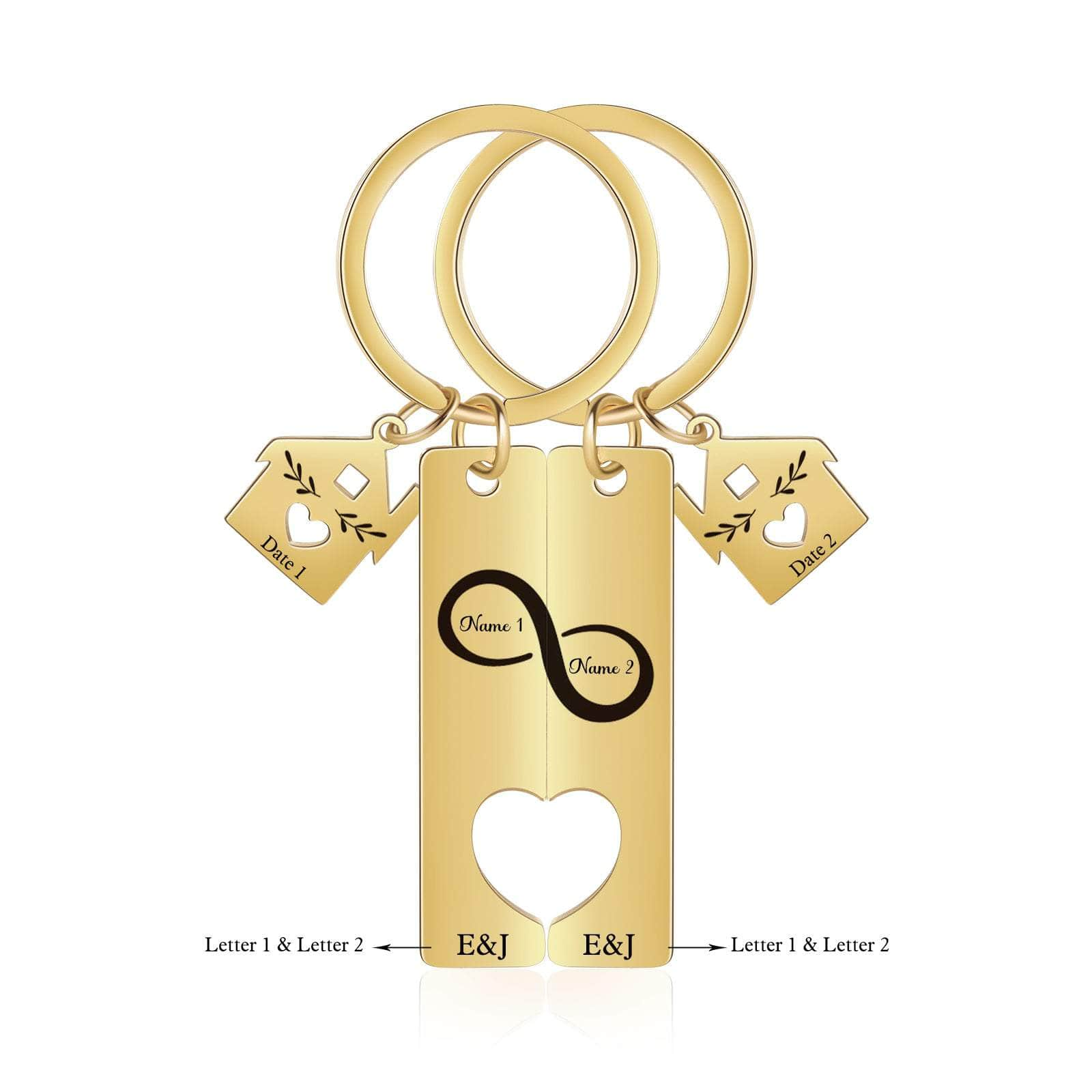 cmoffer Gold Plated Custom Name Eight Shaped Combination Couple Keychain