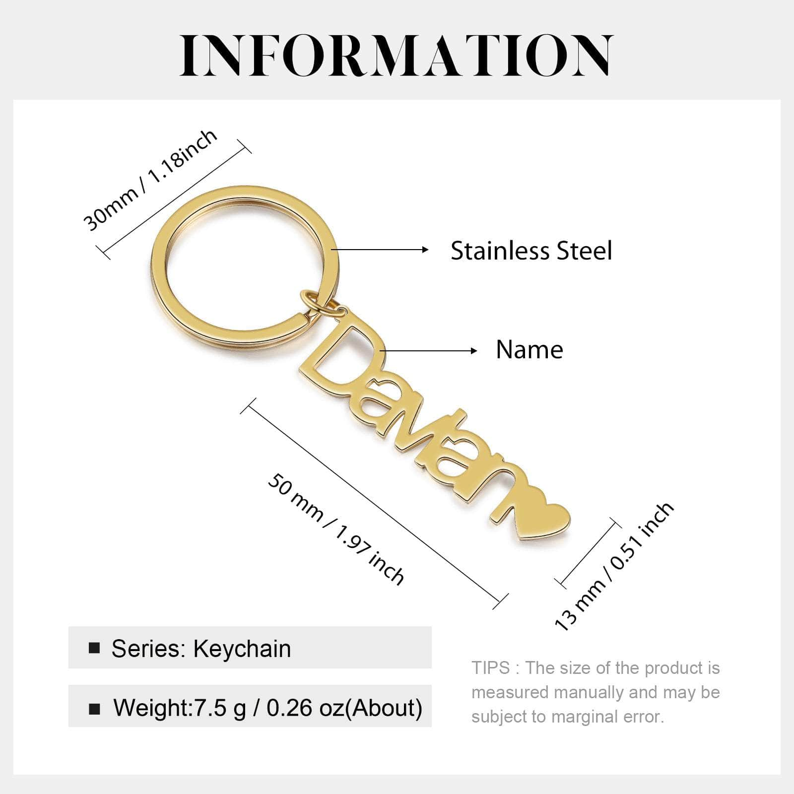 cmoffer Gold Plated Custom Stainless Steel Name Keychain