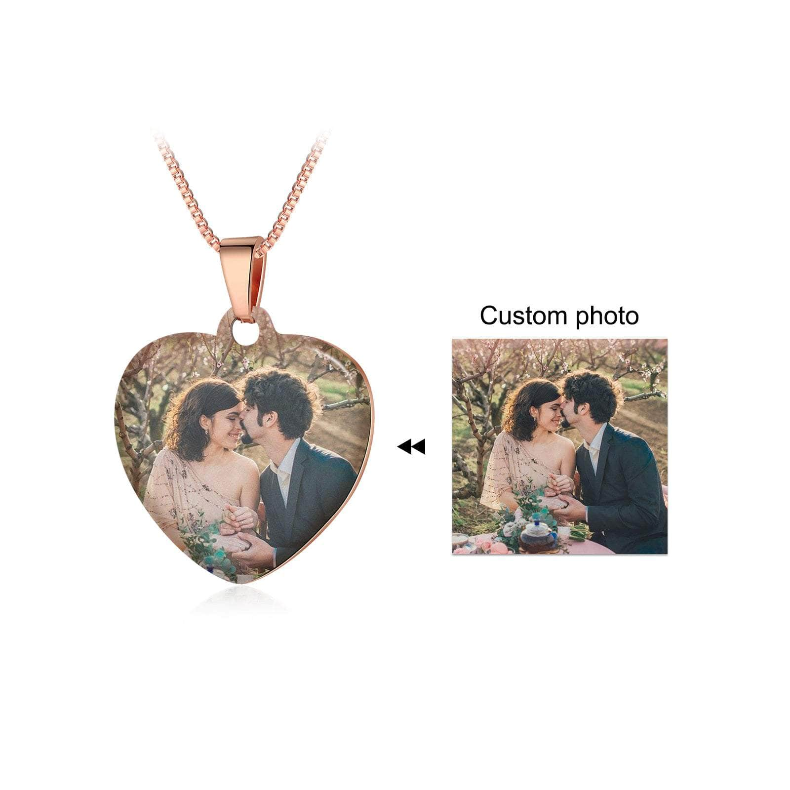 cmoffer Heart / Rose Gold Plated Stainless Steel Custom Photo Necklace