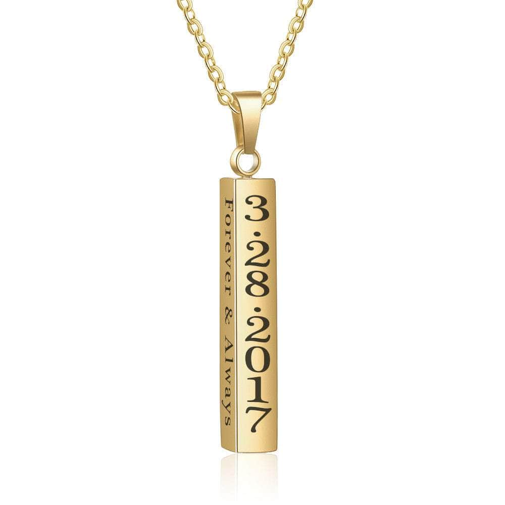 cmoffer Memorial Jewelry Ideas to Remember Loved Ones,Under 4 Dollars,Father's Day,Engraved Necklaces Gold Plated Personalized Stainless Steal Vertical Bar Necklace