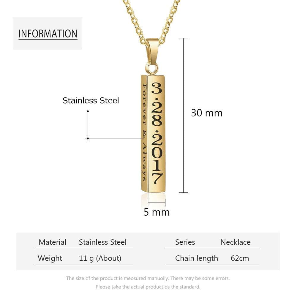 cmoffer Memorial Jewelry Ideas to Remember Loved Ones,Under 4 Dollars,Father's Day,Engraved Necklaces Personalized Stainless Steal Vertical Bar Necklace