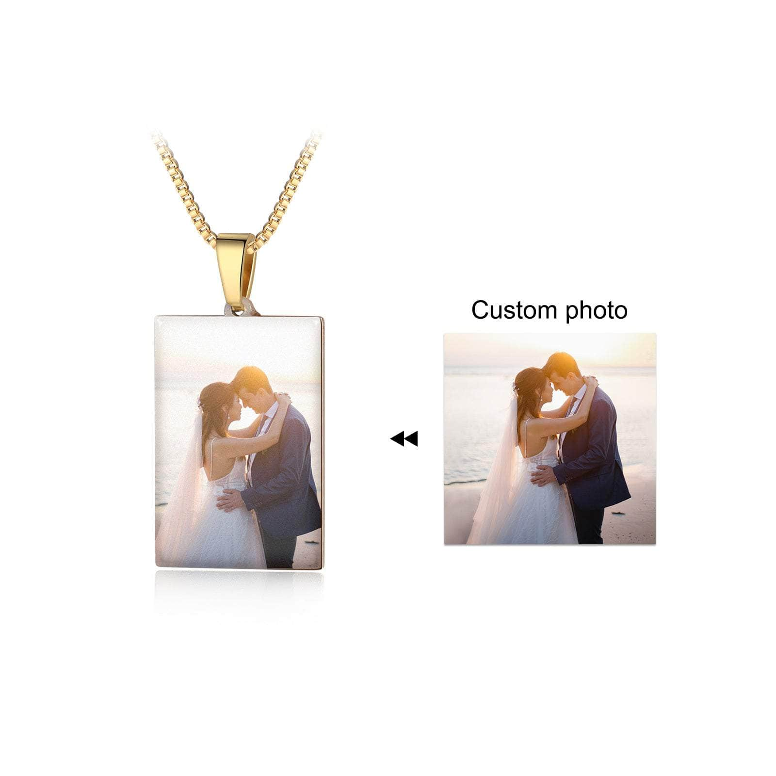 cmoffer Rectangle / Gold Plated Stainless Steel Custom Photo Necklace