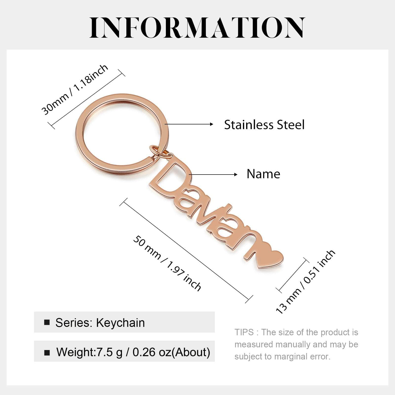 cmoffer Rose Gold Plated Custom Stainless Steel Name Keychain