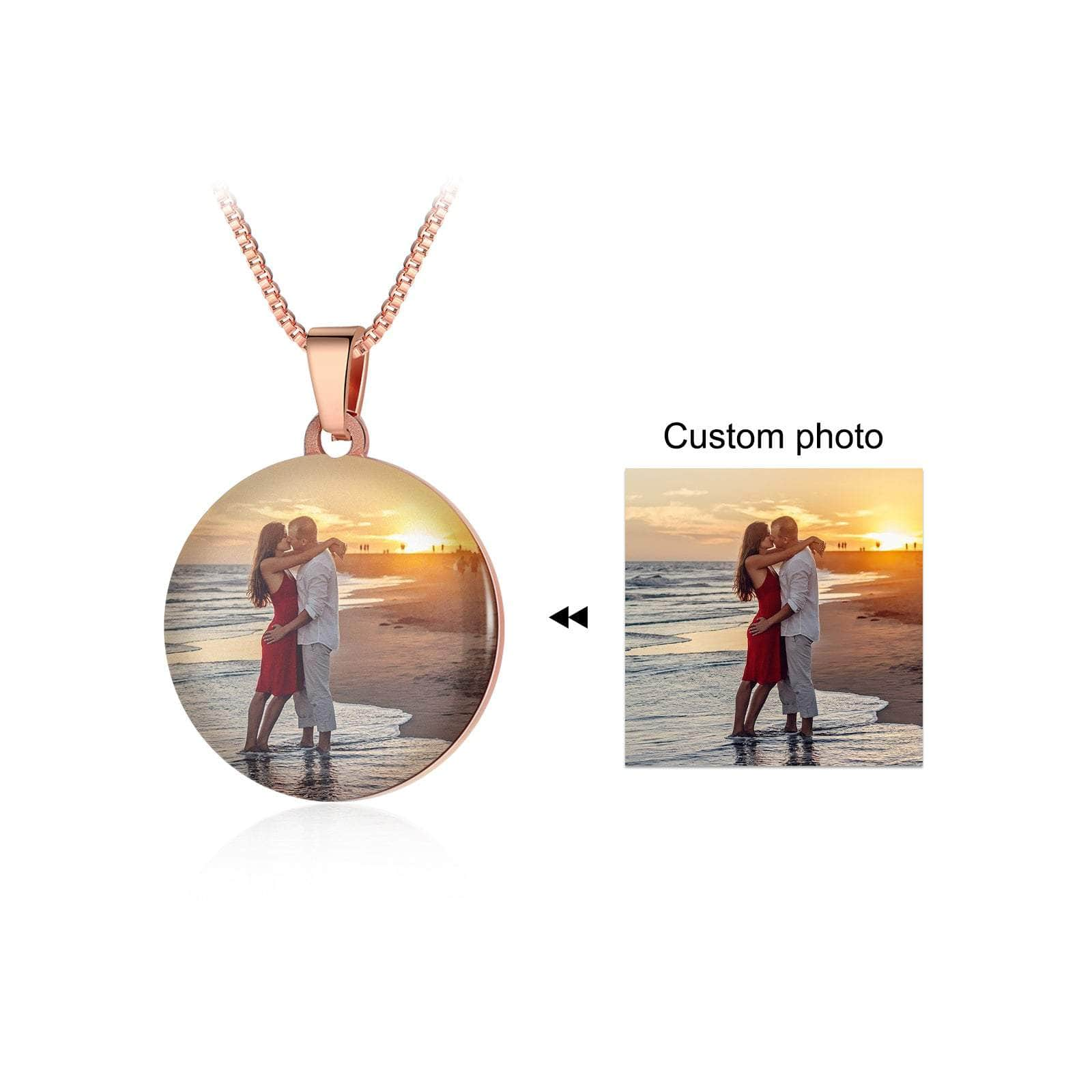 cmoffer Round / Rose Gold Plated Stainless Steel Custom Photo Necklace